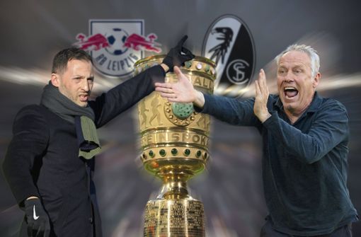 Trainerduell: Domenico Tedesco (li./RB) gegen Freiburgs Christian Streich. Foto: Imago/Sven Simon