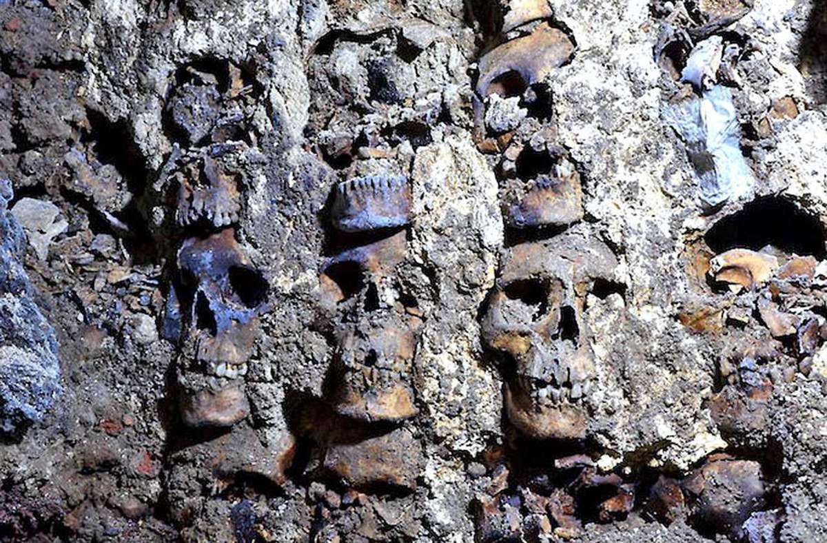 „Huei Tzompantli“: Die „Wand der Schädel“ stammt vom Ende des 15. Jahrhunderts. Foto: APA/AFP/INAH