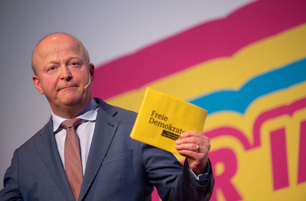 Michael Theurer beim Landesparteitag der FDP im Januar 2021. Foto: dpa/Sebastian Gollnow