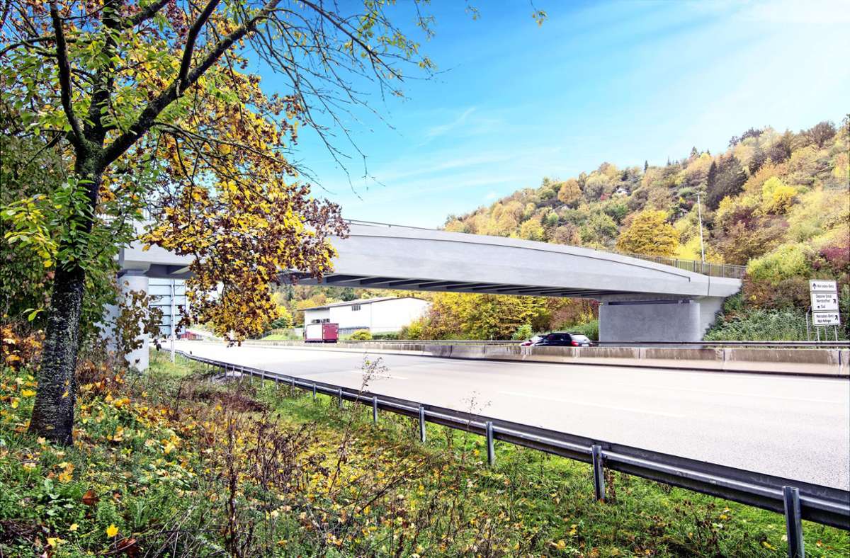 Von  Montag an wird die bestehende Brücke über der B 10 bei Hedelfingen abgerissen und durch die neue ersetzt werden. Foto: Tiefbauamt Stuttgart (z), plan b, Agentur für visuelle Kommunikation