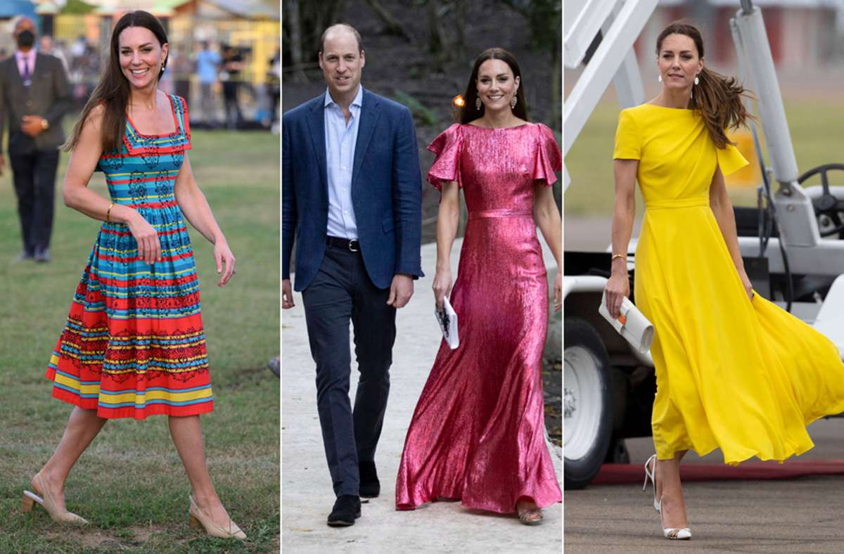 Drei Looks, zwei Länder: Herzogin Kate und Prinz William sind an der Halbzeit ihrer Karibikreise angekommen.
