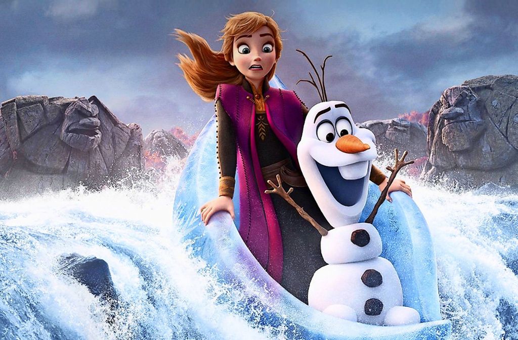 Ein Plakat zum Film zeigt Anna und Olaf  auf wilder Fahrt Foto: Disney