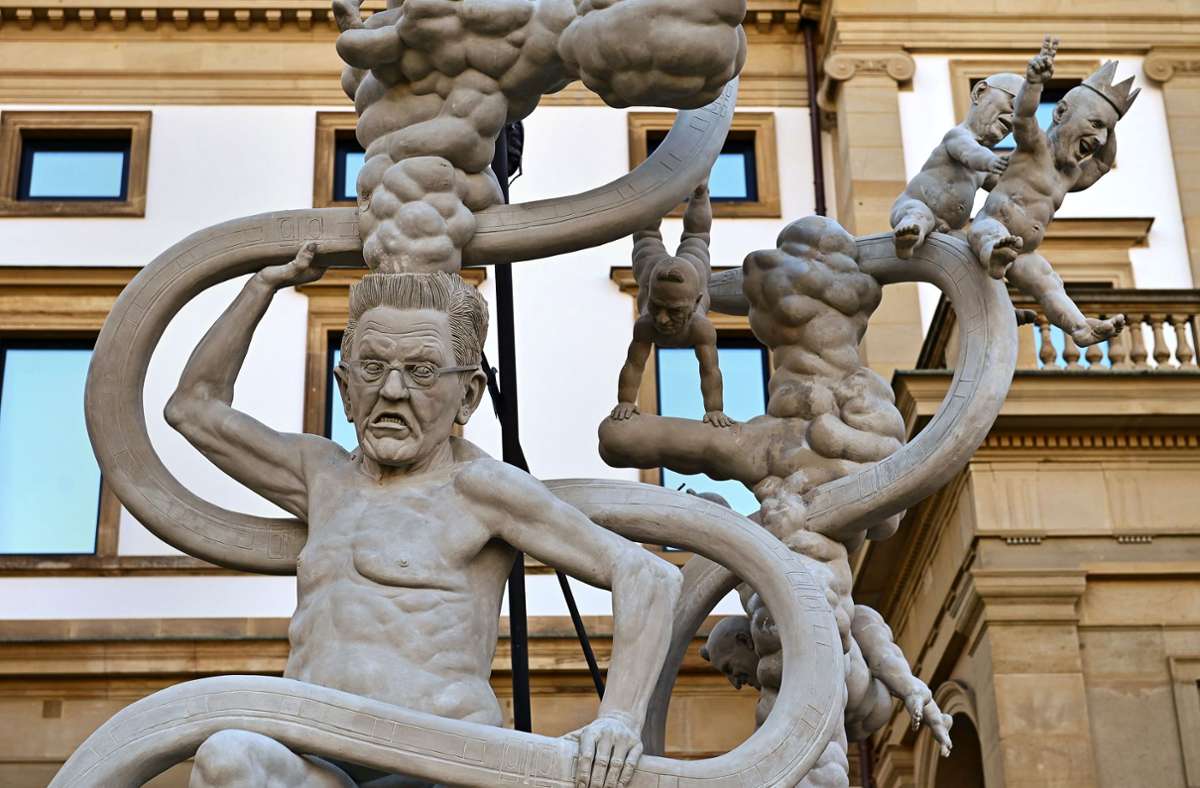 Streit über Satire-Skulptur  vorm Stadtpalais: Stadt will schwäbischen Laokoon in Stuttgart behalten