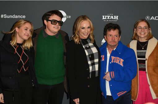 Michael J. Fox mit Frau und Kindern auf dem Sundance Festival dieses Jahr. Foto: IMAGO/MediaPunch/IMAGO/imageSPACE