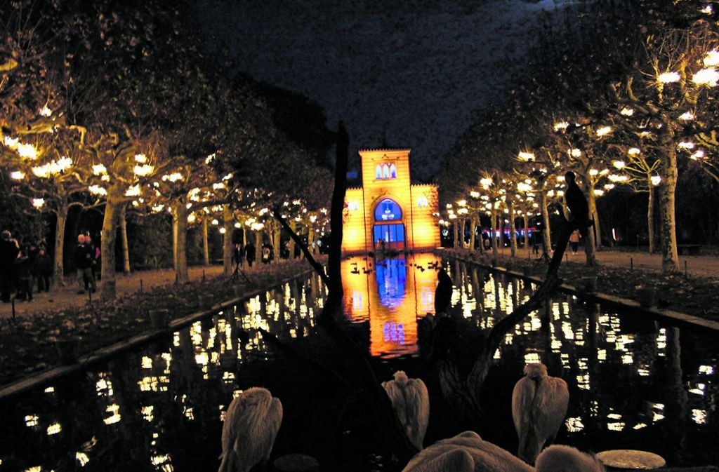 Der Christmas Garden bietet 20 Lichtinstallationen auf einem zwei Kilometer langen Parcours: Wilhelma von ihrer leuchtenden Seite
