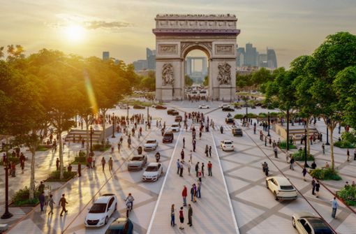 Der berühmte  Triumphbogen mitten in der Fußgängerzone: So stellt sich der Illustrator die künftige Pariser Prachtstraße vor. Foto: PCA/Philippe Chiambaretta Architecte