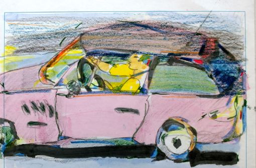 „Im Auto“ heißt dieses Mischtechnik-Bild von Adam Lude Döring. Foto: Galerie Keim