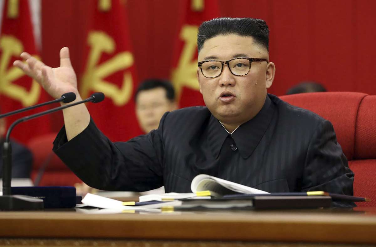 Kim Jong-un bei seiner Redewährend der Versammlung der Arbeiterpartei. Foto: dpa