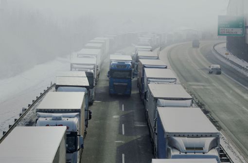 Auf zwei wichtigen Autobahnen, die von Tschechien nach Deutschland führen, haben sich aufgrund der Grenzkontrollen lange Schlangen von Lkw gebildet Foto: dpa/Petr David Josek
