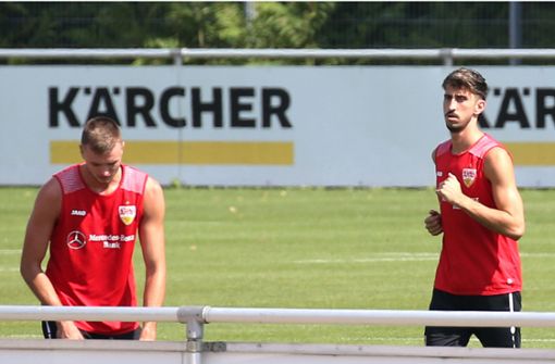 Atakan Karazor und Sasa Kalajdzic beim Training am Dienstag. Foto: Pressefoto Baumann/Alexander Keppler