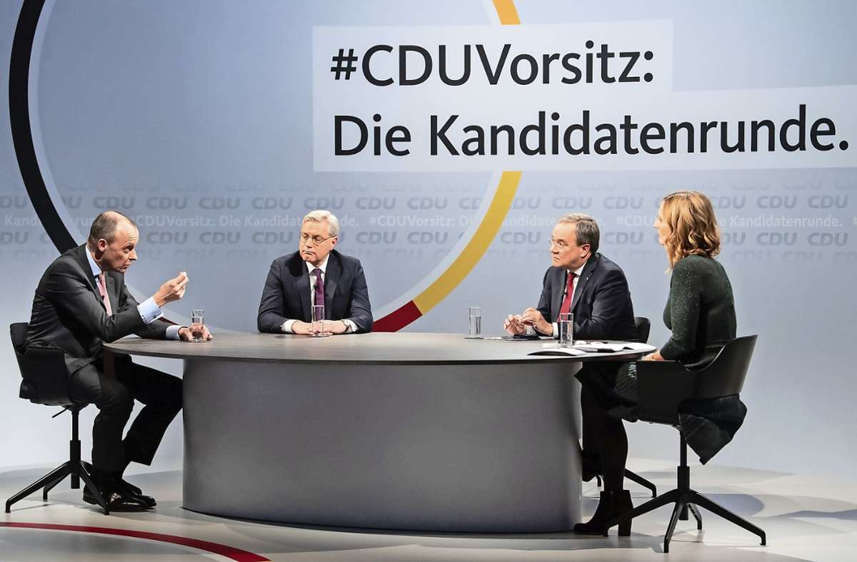 Auftakt des CDU-Wahlkampfs: Nur einmal geraten Merz und Laschet aneinander