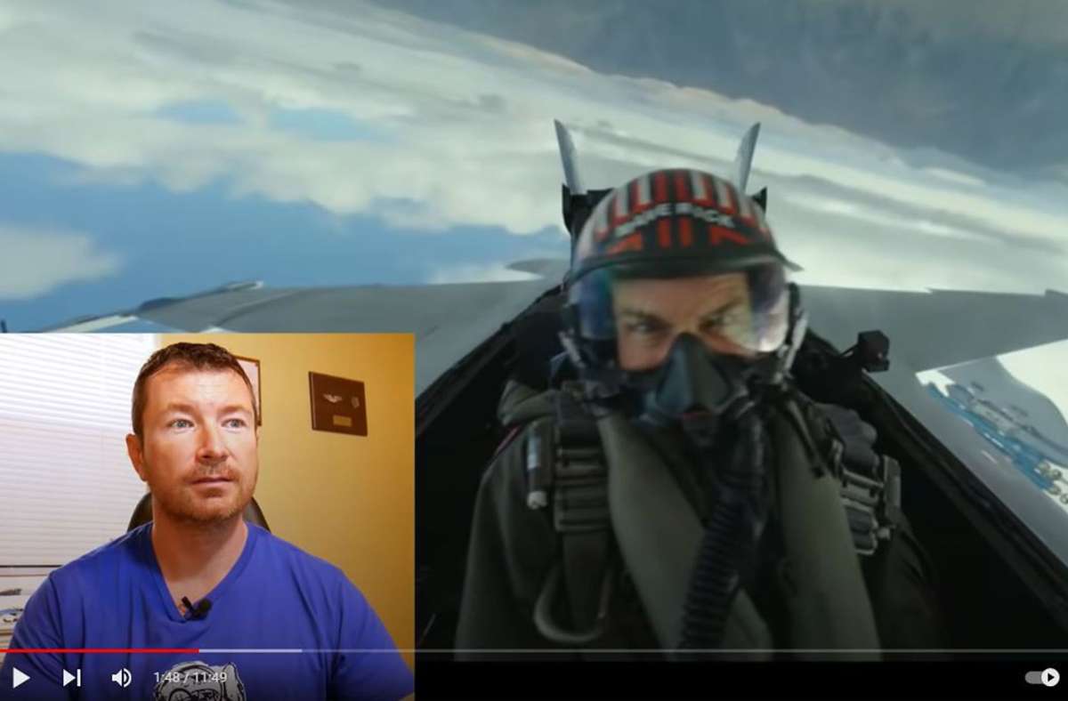 Tom Cruise (re.) in „Top Gun: Maverick“ –  und der Ex-Jetpilot C. W. Lemoine, einer von vielen Faktencheckern auf Youtube Foto: Youtube/Screenshot