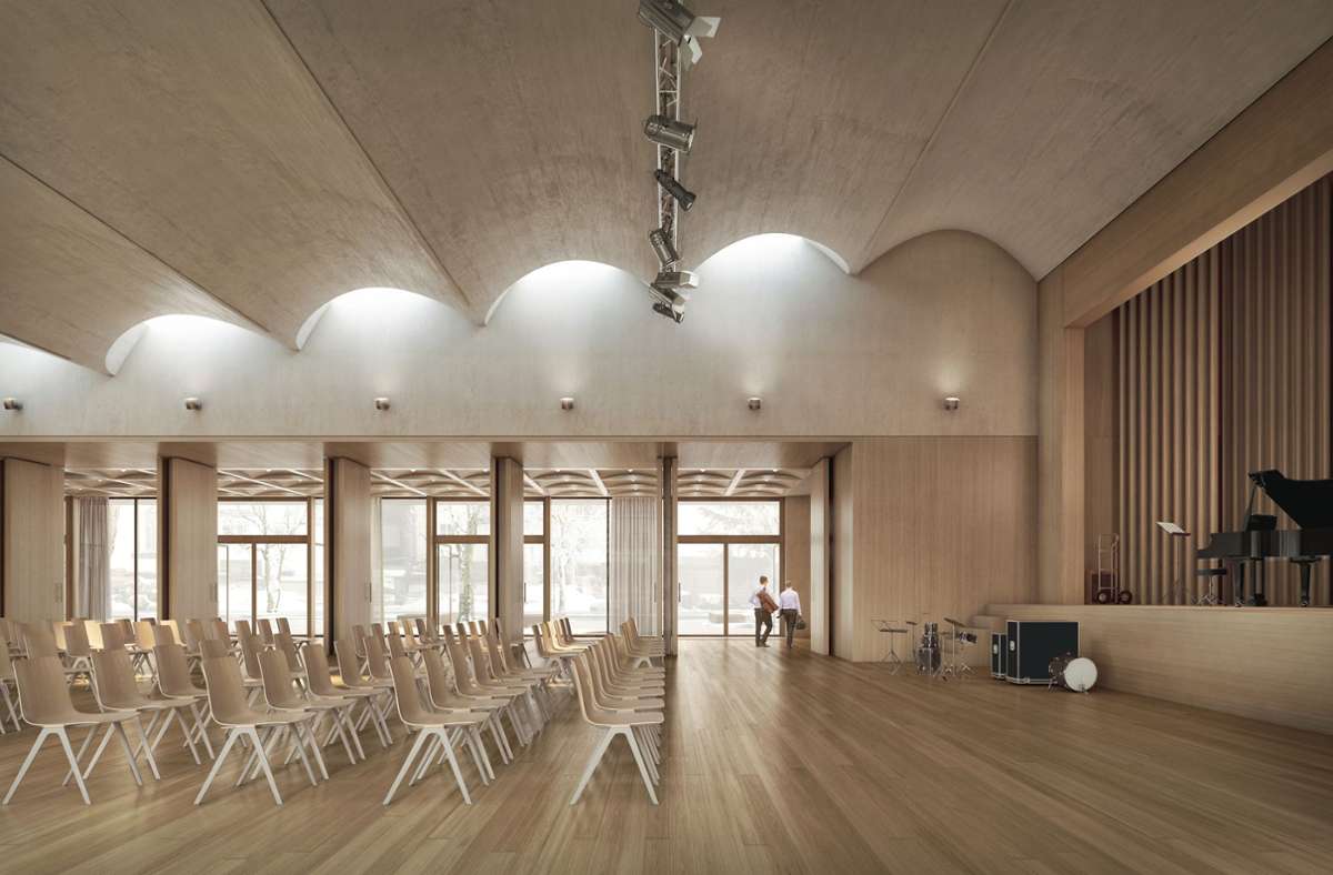 Neues Projekt: Die Stadt- und Kulturhalle in Gammertingen  in Baden-Württemberg, entworfen von Steimle Architekten. Der Saal wird über Oberlichter und seitliche Öffnungen auskömmlich mit Tageslicht versorgt. Das gefiel der Jury, die im Wettbewerb dem Projekt den ersten Preis zusprach.