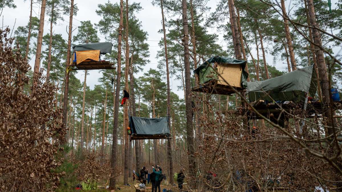 Aktivisten in Grünheide: Protestcamp gegen Tesla bleibt bestehen - Baumhäuser müssen weg
