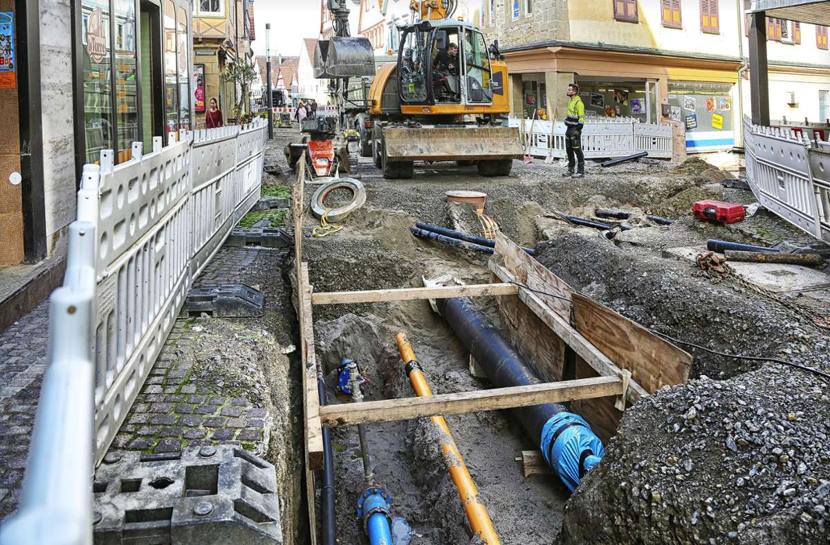 Bauarbeiten in Marbach: Verzögerung bei der Fußgängerzone