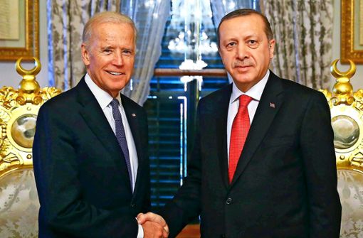 Damals noch US-Vizepräsident Joe Biden (links) im Jahr 2016 zu Besuch beim türkischen Ministerpräsidenten Recep Tayyip Erdogan Foto: dpa/Turkish President Press Office