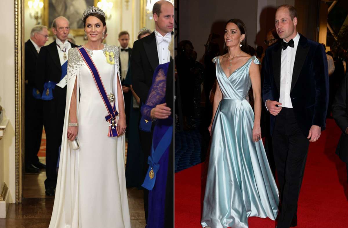 Prinzessin Kate in zwei Roben, die eigentlich Hochzeitskleider sind.