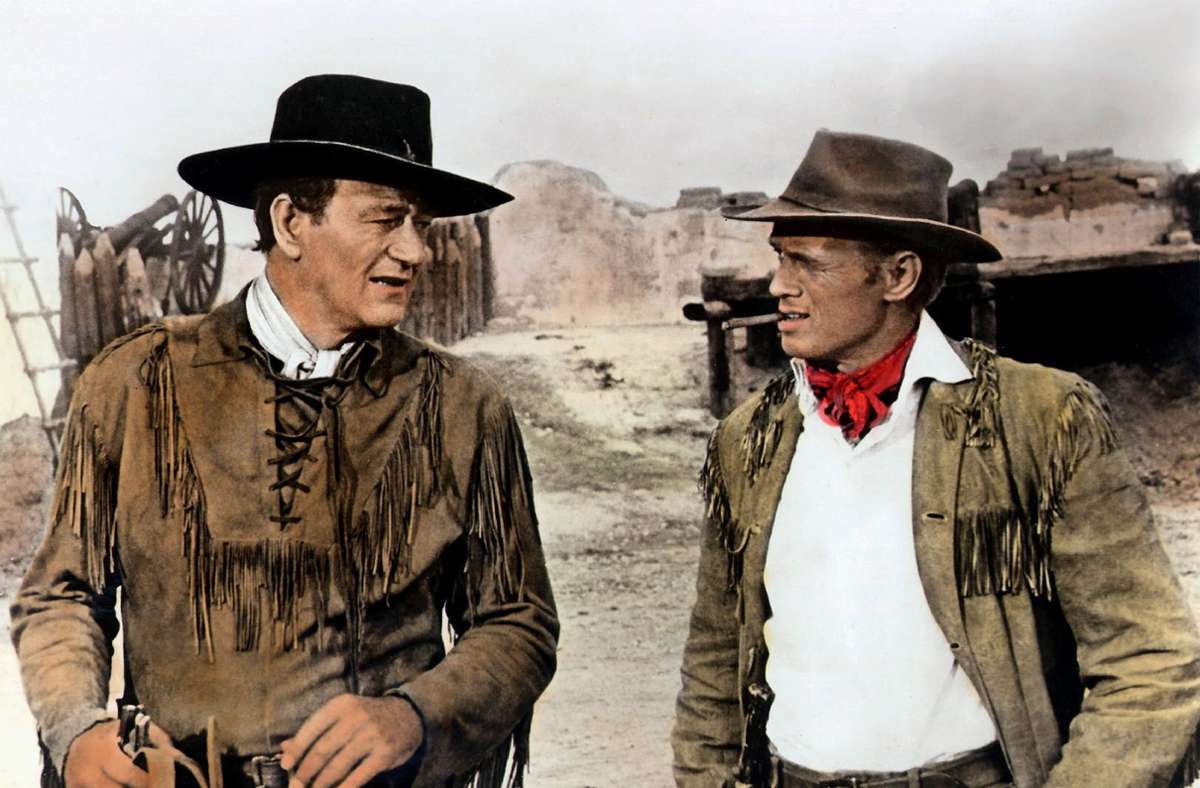 John Wayne (li.) als Davy Crockett und Richard Widmark als Jim Bowie in „The Alamo“
