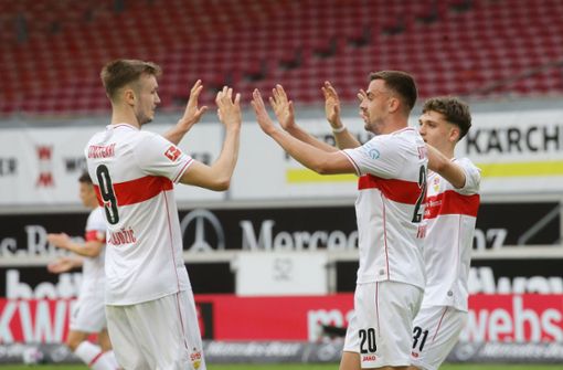 Die Profis des VfB Stuttgart wollen im Saisonfinale wieder jubeln Foto: Baumann