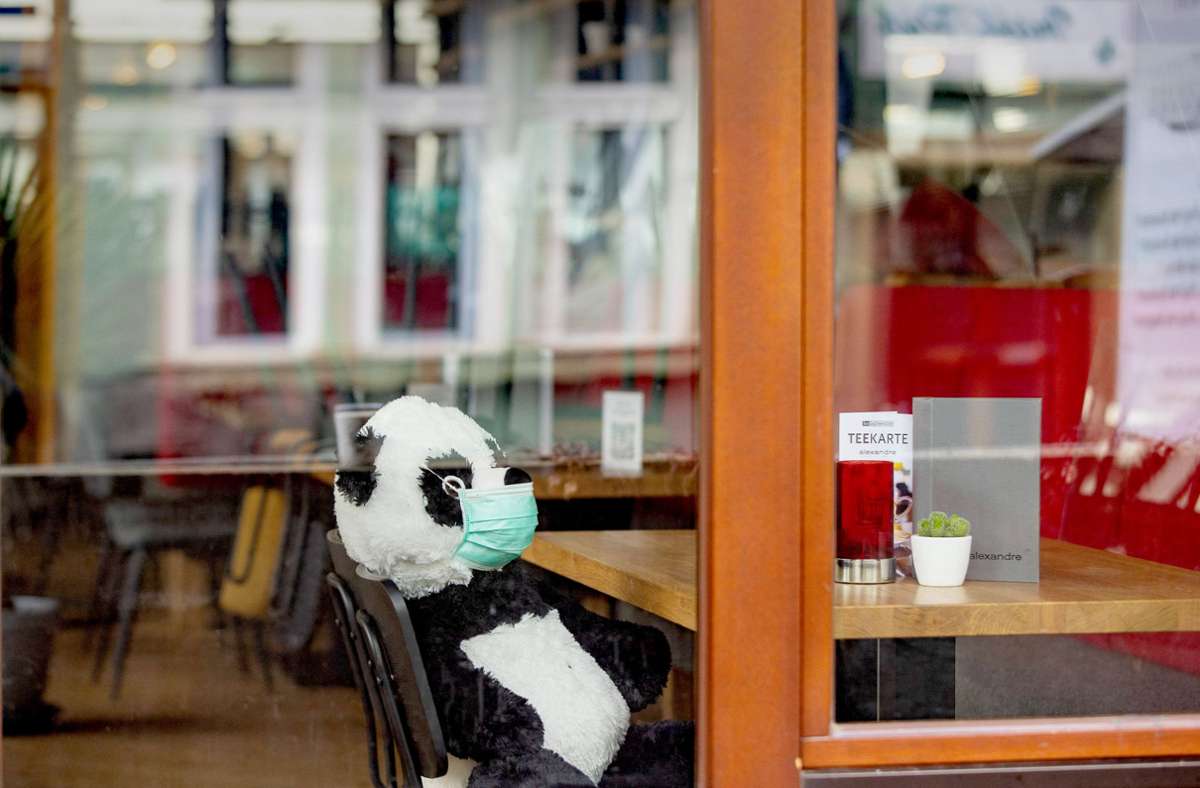 Ein Plüschbär wartet im Lokal  einsam auf das Ende der Pandemie. Foto: imago/Eibner