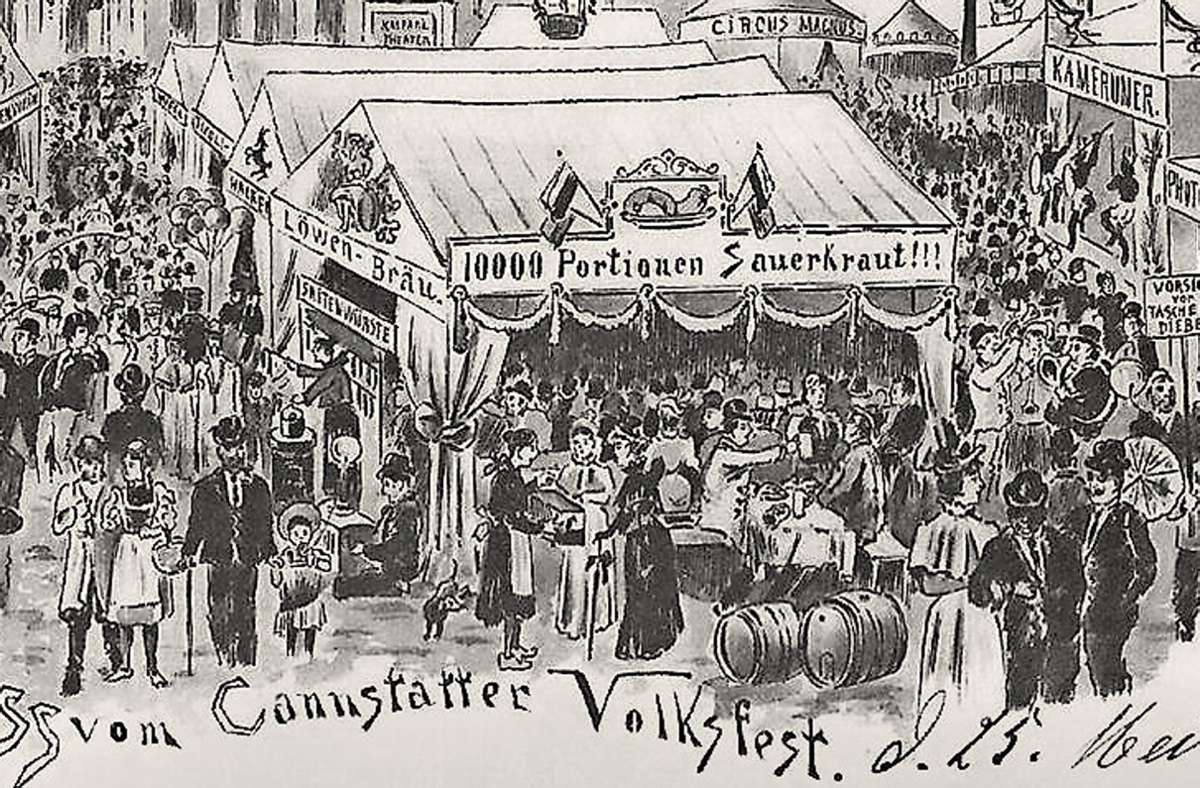 Eine Wasen-Attraktion vor fast 100 Jahren waren „10 000 Portionen Sauerkraut“. In einem Zelt traten „Kameruner“ auf. Kamerun war bis zum Ende des Ersten Weltkriegs eine deutsche Kolonie.