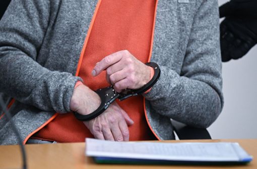Mit Handschellen wird der mutmaßliche „Reichsbürger“ in den Gerichtssaal gebracht. Foto: dpa/Bernd Weißbrod