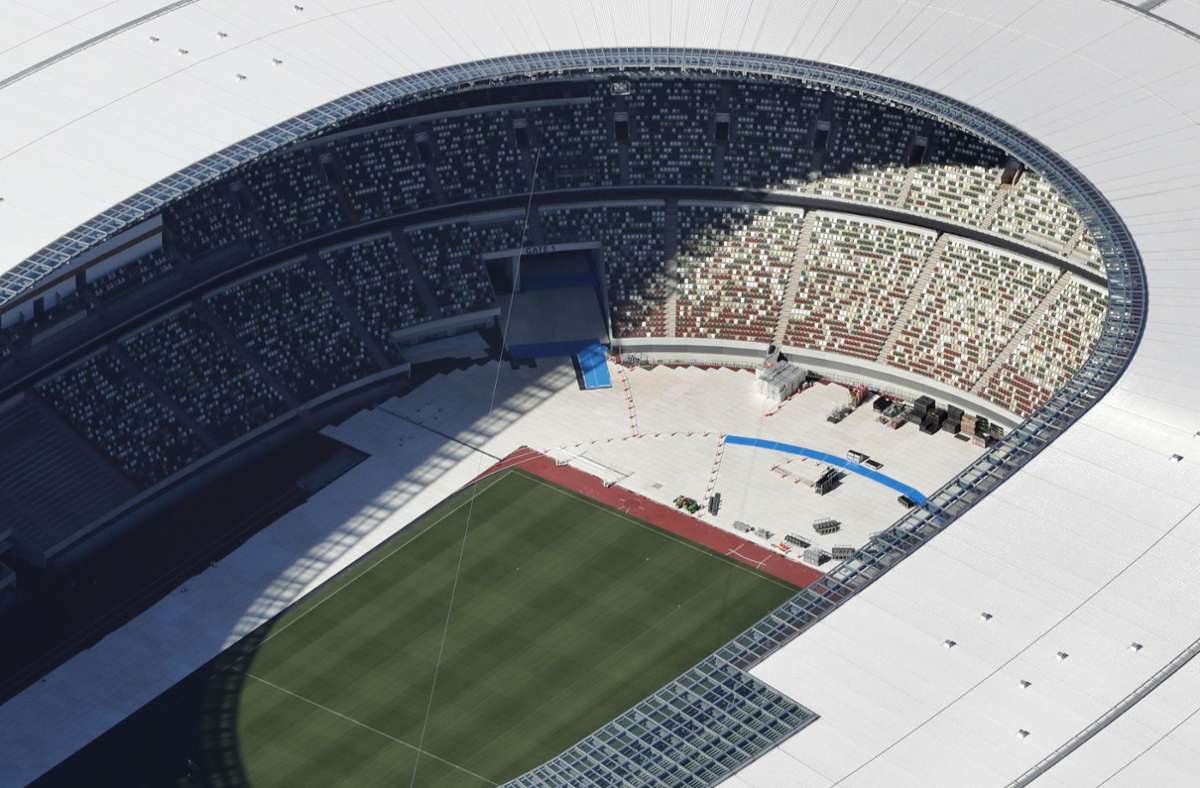 Luftaufnahme des Nationalstadions in Tokio vor den Spielen Foto: dpa/Uncredited