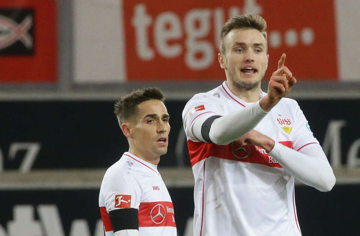 Der VfB Stuttgart und der 1. FC Union Berlin haben sich mit einem 2:2-Unentschieden getrennt, Sasa Kalajdzic (re.) schnürte einen Doppelpack.