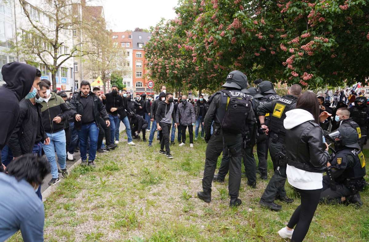 Die Polizei zeigte Präsenz bei den Kundgebungen in Stuttgart.