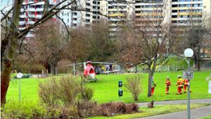 Rettungshubschrauber landet im Stadtpark