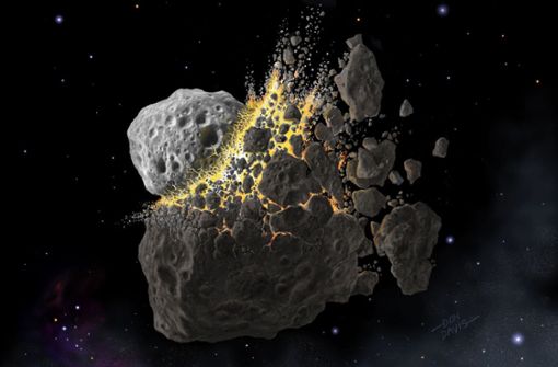 Illustration einer Asteroiden-Kollision. Foto: Don Davis/Eurekalert/dpa