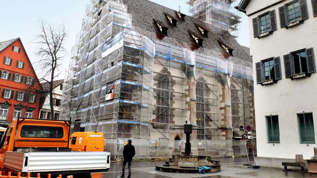 Cannstatter Stadtkirche: Vor Ostern soll das Gerüst an der Marktstraße weg sein