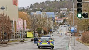 Polizei dreht in der Nähe des Breuningerlands einen Lehrfilm