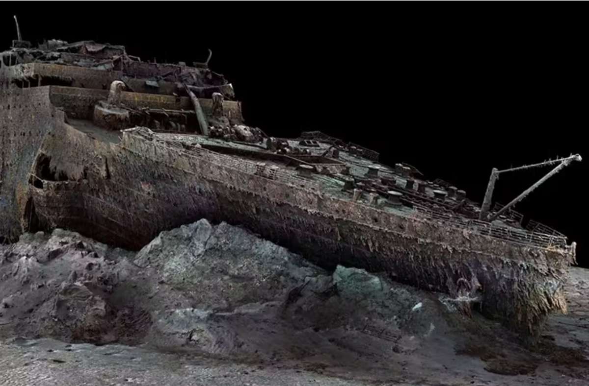 Hochauflösende 3D-Aufnahme des Wracks der Titanic in 3821 Meter Tiefe.