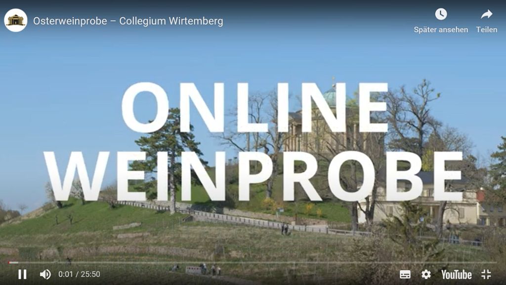 Das Collegium Wirtemberg stellt ihre Online-Weinproben bei YouTube ein