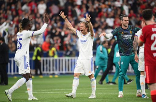 Jubel bei Real Madrid: Die Spanier gewinnen im Endspiel der Champions League gegen Liverpool. Foto: AFP/FRANCK FIFE