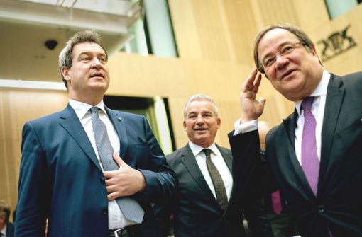CDU-Bundesvize Thomas Strobl (rechts) ärgert sich über die Äußerungen von CSU-Chef Markus Söder. Foto: dpa/Kay Nietfeld