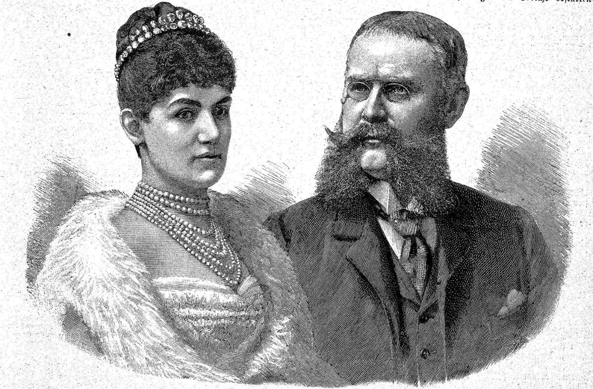 König Wilhelm II. von Württemberg mit seiner zweiten Frau, Königin Charlotte.