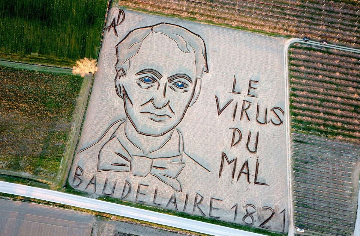 200. Geburtstag von Charles Baudelaire: Italienischer Künstler fräst riesigen Dichterkopf in einen Acker
