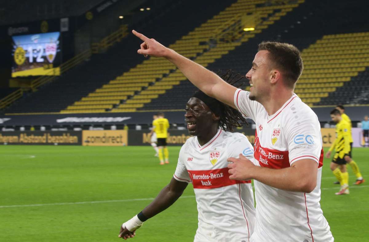 Sie bildeten in Dortmund einen famosen VfB-Angriff: Tanguy Coulibaly und Philipp Förster.