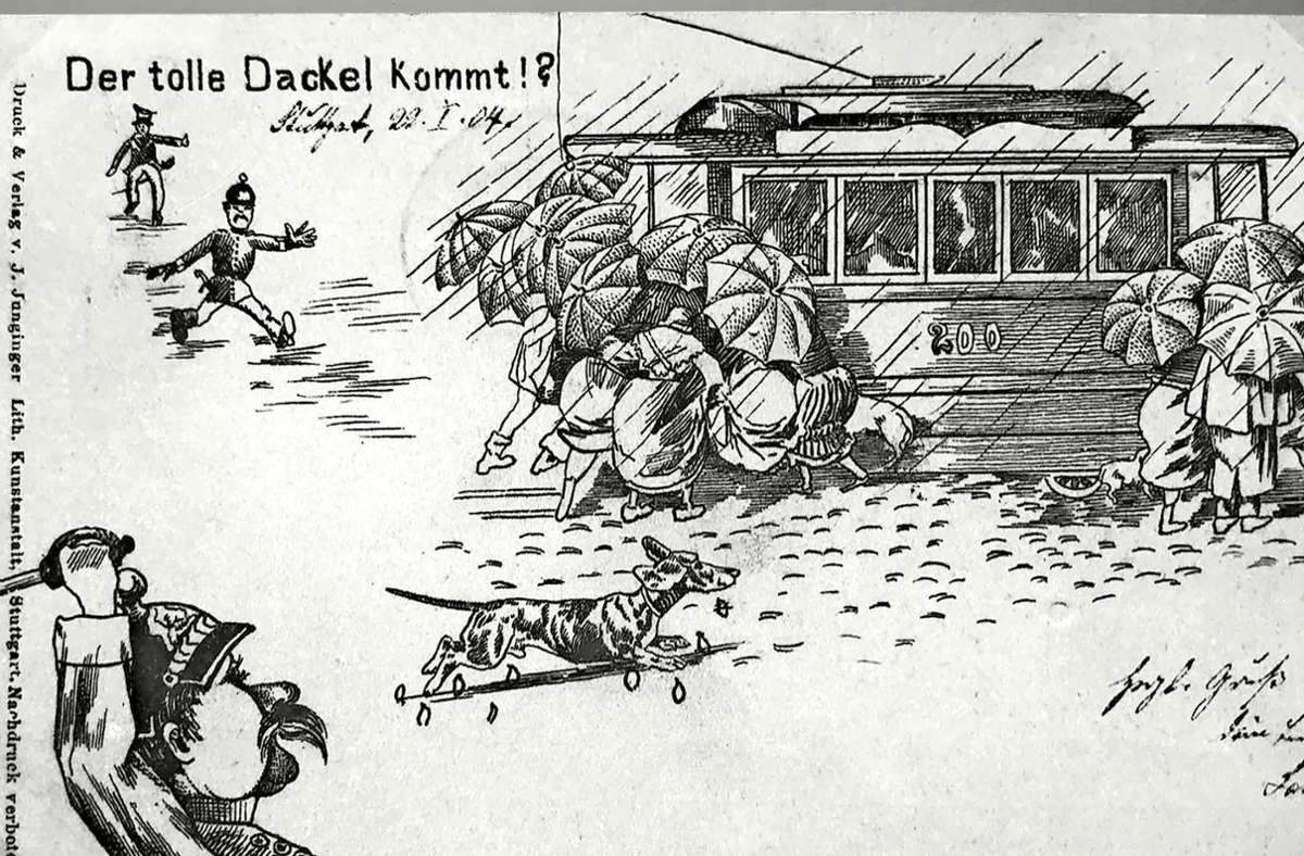 Stuttgart-Album über Tollwut-Angst von  1904: Ein   Dackel unter falschem Verdacht