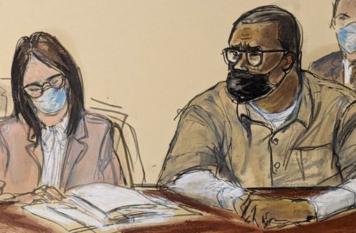 Die Skizze einer Gerichtszeichnerin zeigt R. Kelly mit seiner Anwältin. Foto: dpa/Elizabeth Williams