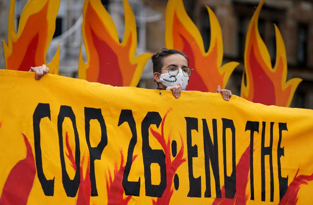 Protest in Glasgow: Klimaaktivisten appellieren an die Politik, endlich zu handeln. Foto: dpa/Andrew Milligan