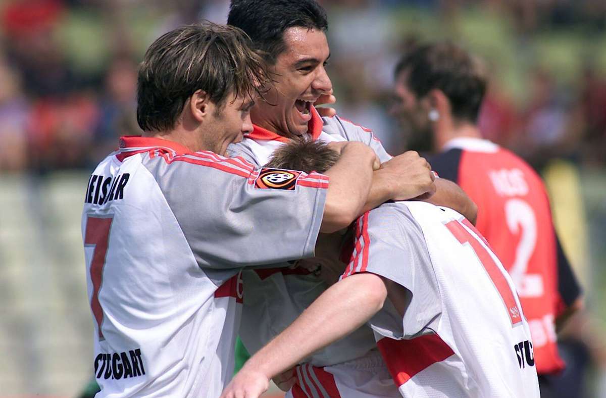 Saison 2001/02: vierter Spieltag, 4:2 beim 1. FC Nürnberg (v. li. Silvio Meißner, Ioan Viorel Ganea, Aleksandr Hleb).
