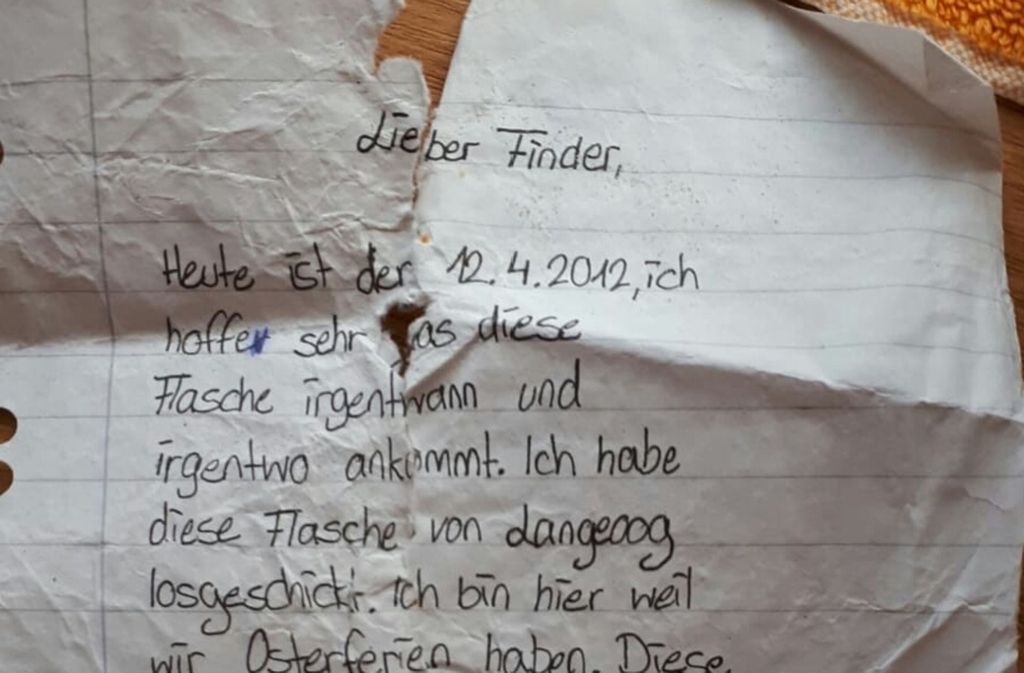Nordseeinsel Langeoog: Flaschenpost von Mädchen aus Freiburg nach acht Jahren gefunden