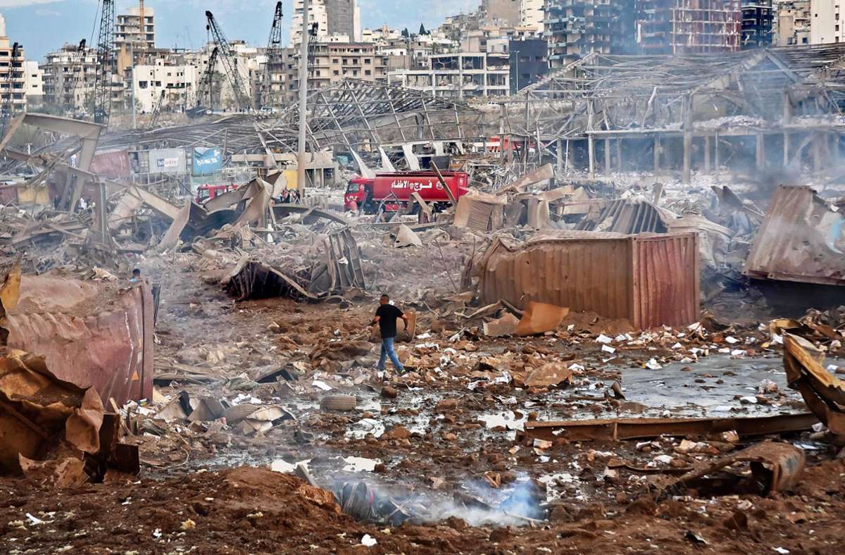 Das Hafengelände Beiruts ist fast vollständig zerstört. Foto: AFP