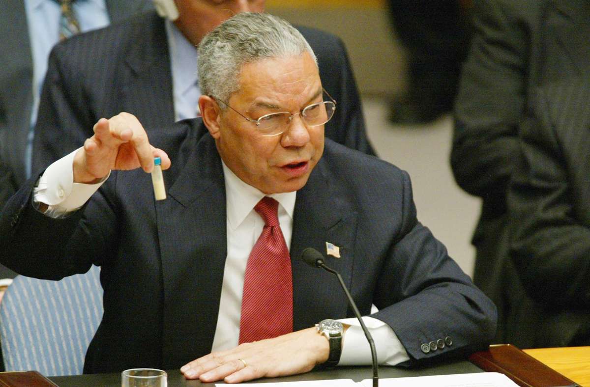 Vor den Vereinten Nationen präsentierte Powell gefälschte Beweise. Foto: dpa/Clary
