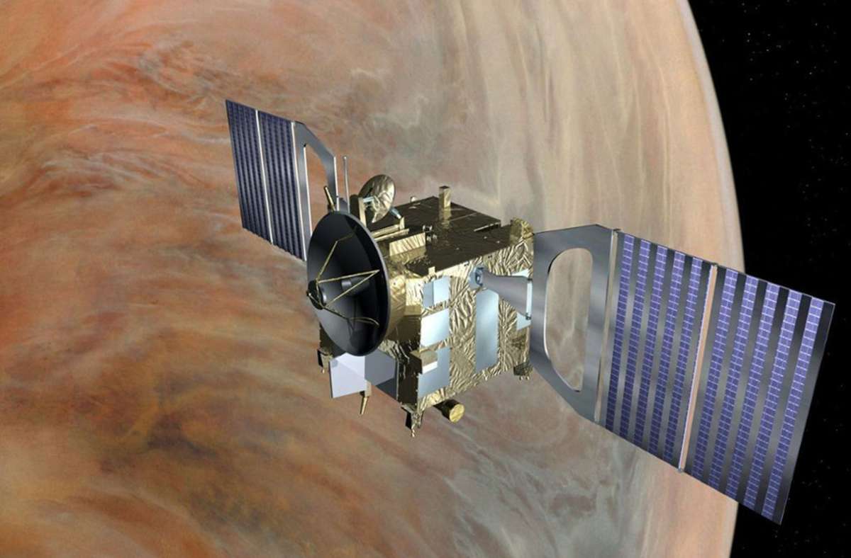 Die Illustration zeigt die europäische Raumsonde Venus Express vor der Venus, dem zweiten Planeten unseres Sonnensystems (undatiertes Handout). Die erste europäische Mission zur Erforschung der Venus war im Oktober 2005 gestartet.