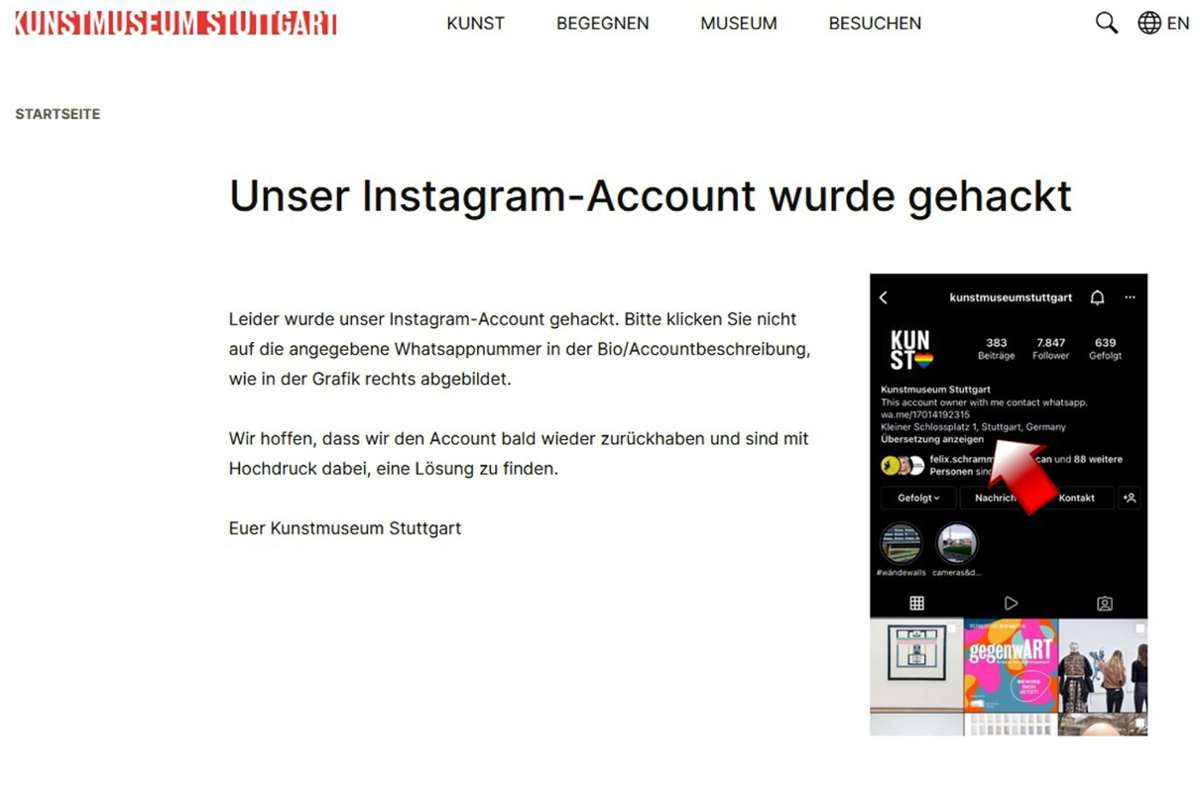 Kunstmuseum Stuttgart: Instagram-Account gehackt