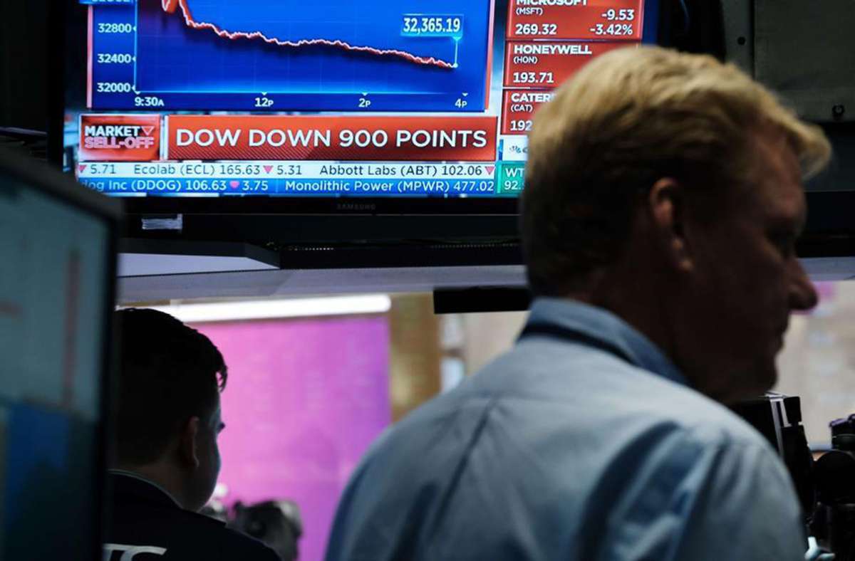 Auch an der Wall Street ging es letzte Woche nach Aussagen von US-Notenbankchef Powell bergab. Foto: AFP/Spencer Platt